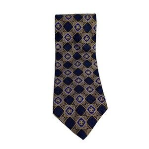 Oscar De La Renta 100% Silk Mens‎ Formal Necktie 56"Lx3.75"W Blue/Gold Neck Tie